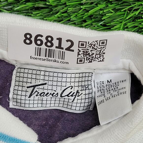 Vintage 90s Travis-Cup MOD Polo Shirt XS 17x24 White Purple Crop - Picture 5 of 11